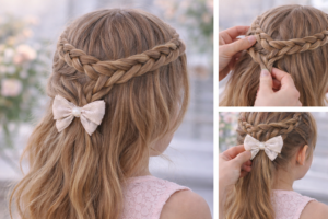 Косичка з чотирьох пасом навколо голови Плетіння косички з чотирьох пасом навколо голови