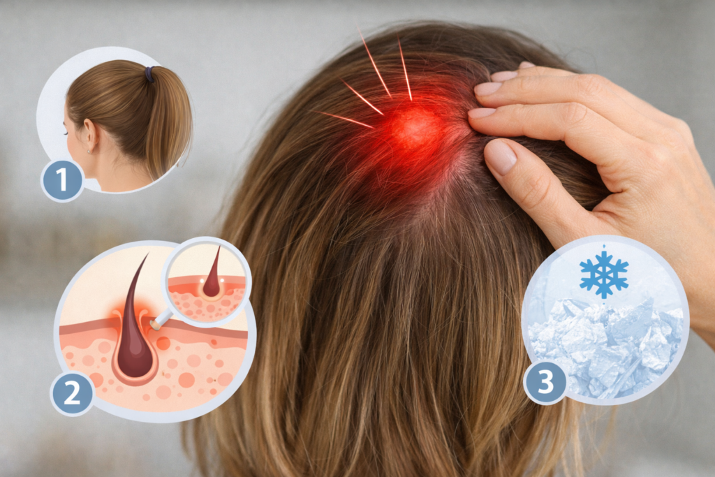 Локальний біль шкіри голови в одному місці