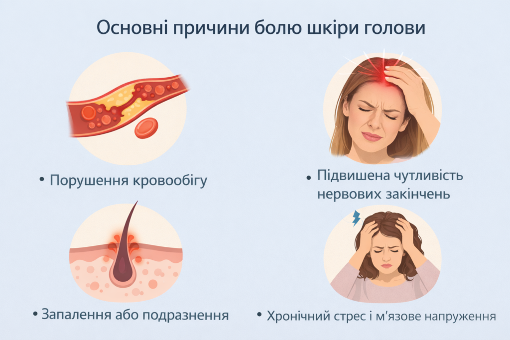 Причини болю шкіри голови