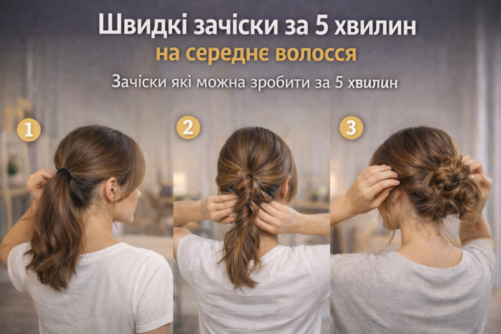Зачіски які можна зробити за 5 хвилин Швидкі зачіски за 5 хвилин на середнє волосся