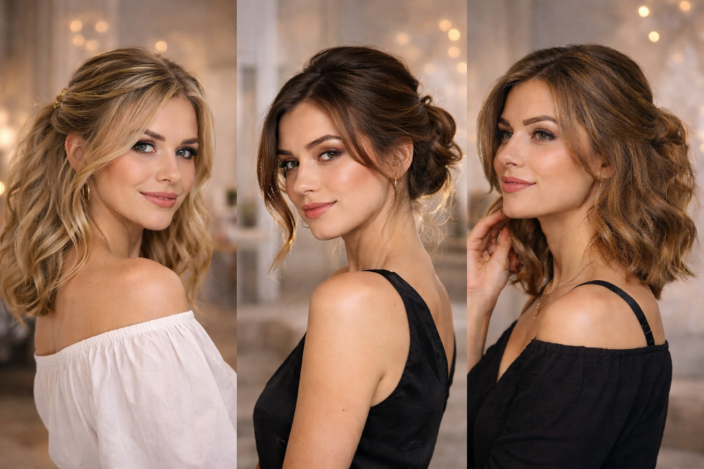 Невимушені зачіски для вечора Зачіски на середнє волосся для побачення або вечірки з легким об'ємом