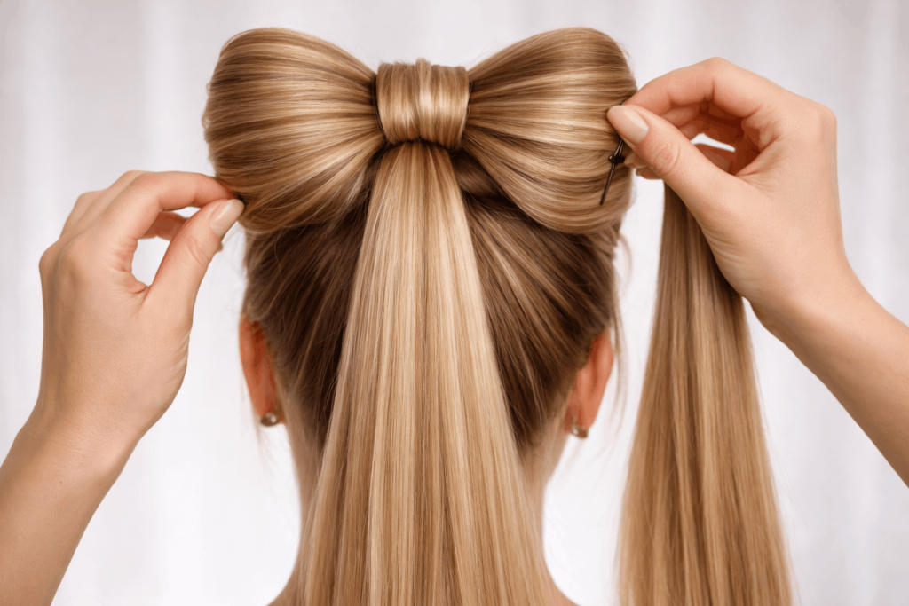 Бантик из волос на хвосте пошагово Как сделать бантик из волос на хвосте своими руками