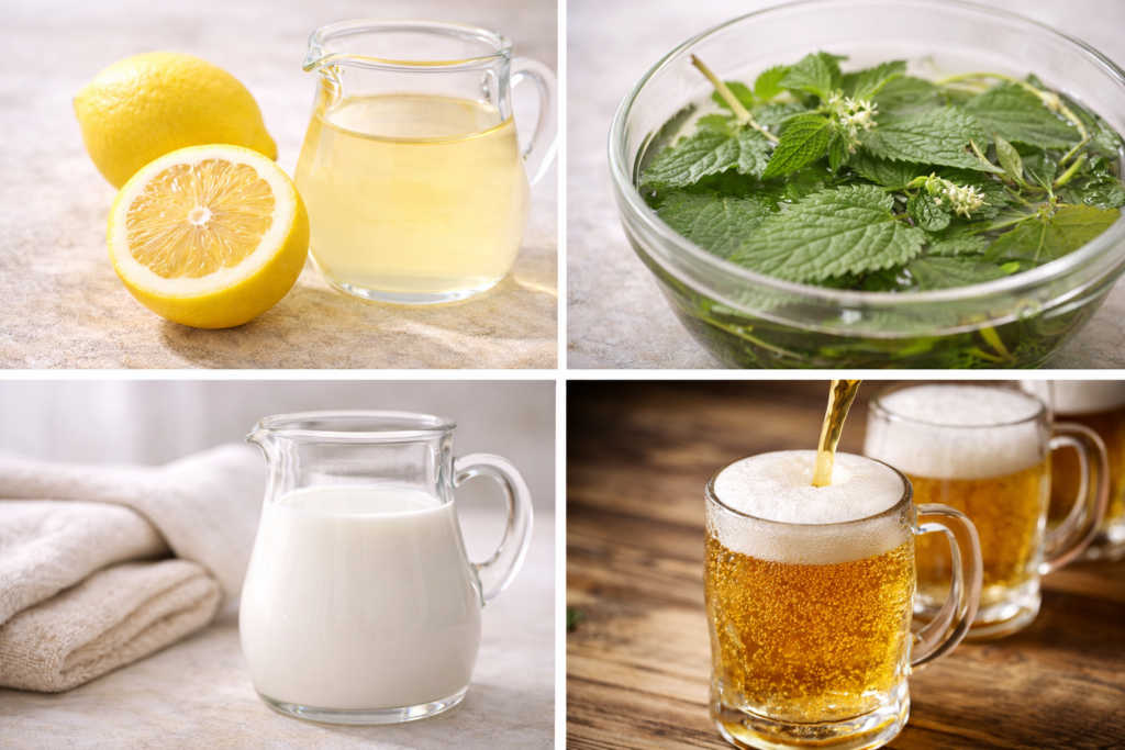 Натуральные средства для волос - лимон, крапива, молоко и пиво для домашнего ухода Домашние рецепты ухода за волосами: лимонное ополаскивание, крапива, молоко и пивной коктейль