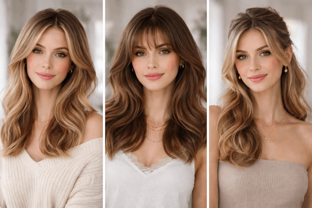 Как визуально расширить лицо прической: боковой пробор, волны, объем у висков