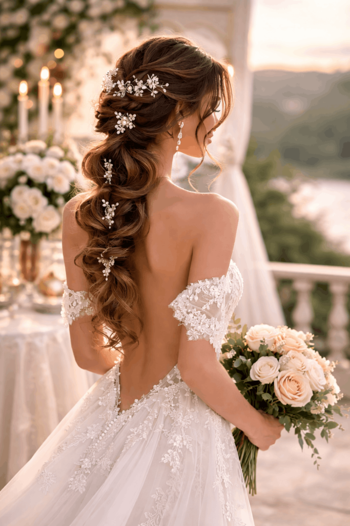 Красивая свадебная прическа под платье с открытой спиной