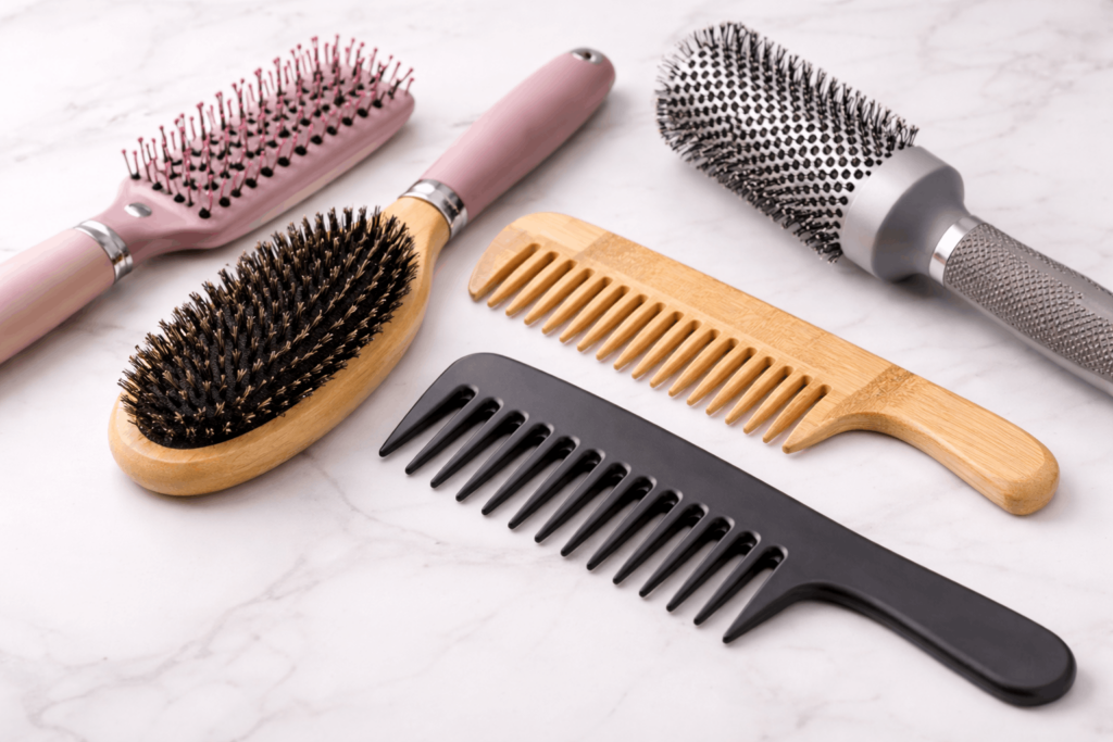 Види гребінців і щіток для волосся з дерева, пластику та металу