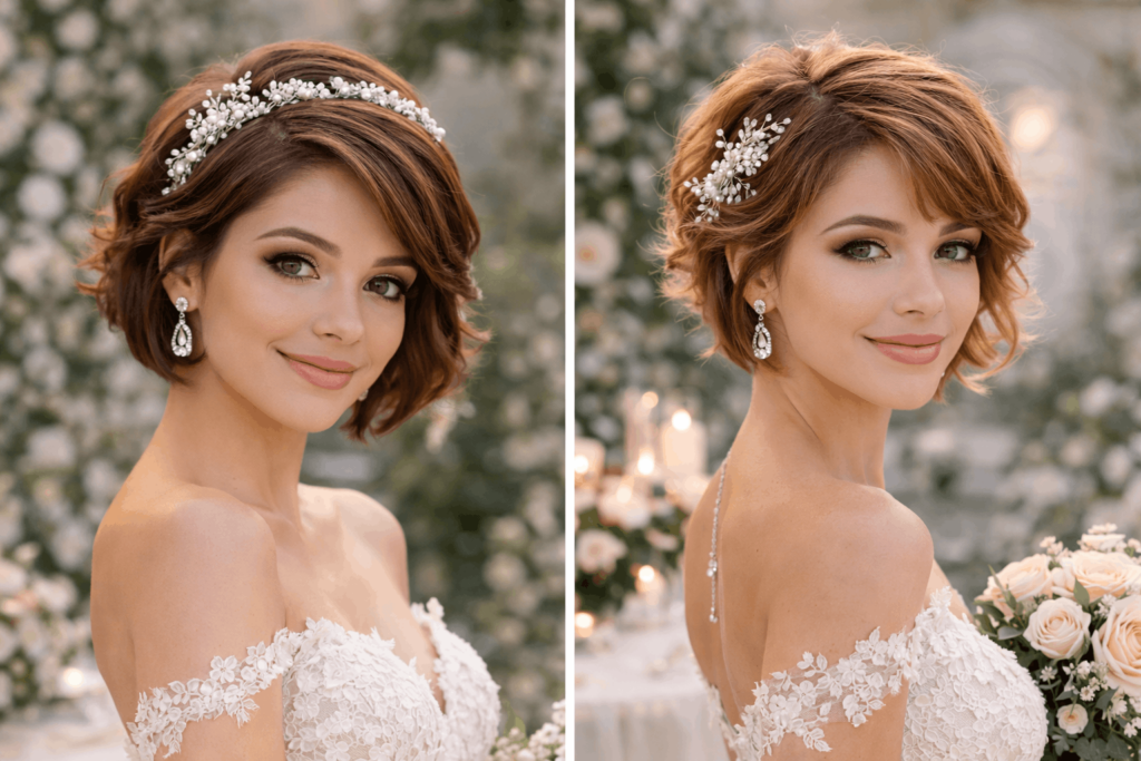 Весільна зачіска на коротке волосся Красиві весільні зачіски на коротке волосся з легкою текстурою