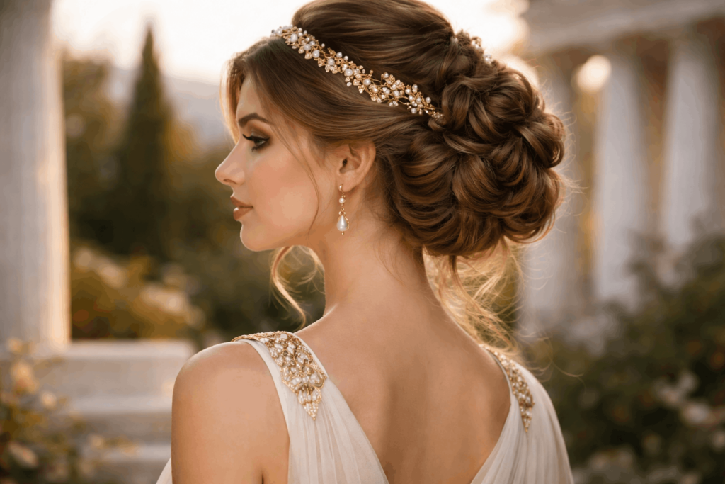 Грецький пучок Грецька зачіска з пучком для довгого волосся у класичному стилі