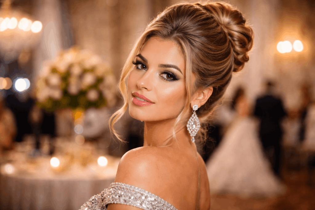 Елегантна зачіска на бал з пучком і гладкою укладкою для вечірнього образу