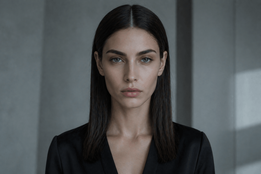 Гладке волосся прямий проділ без обʼєму