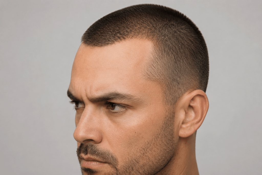 Buzz cut при залысинах на короткие волосы
