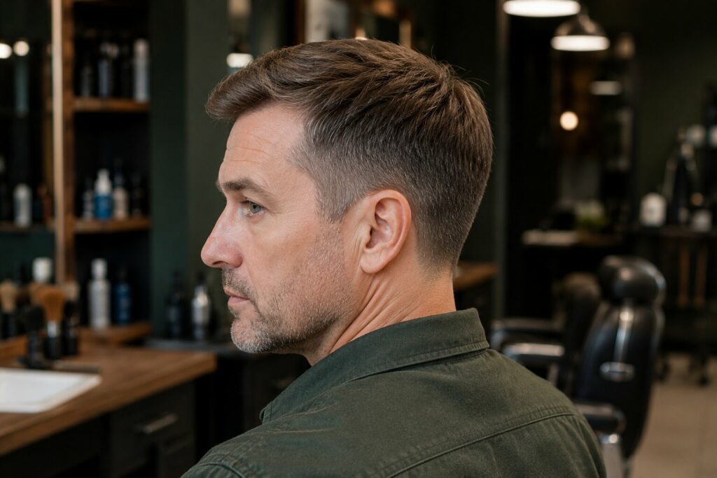М’який taper на скронях і потилиці дорослого чоловіка Classic taper чи low fade для чоловіка після 40