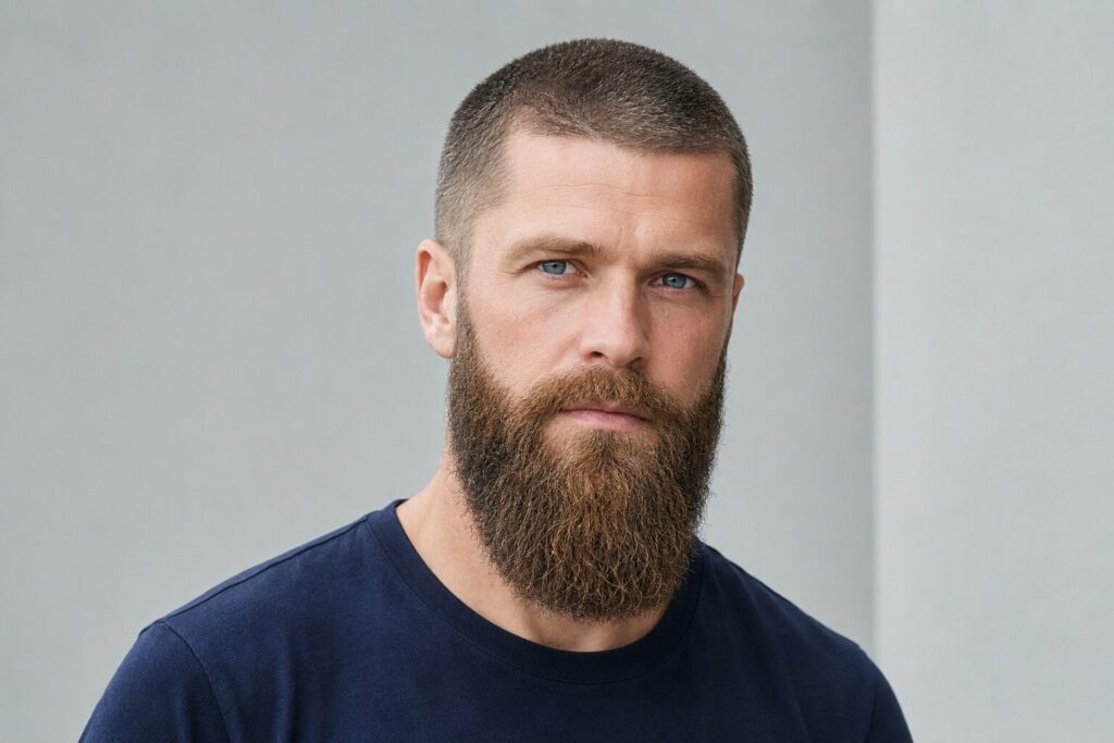 Buzz cut із густою довгою бородою