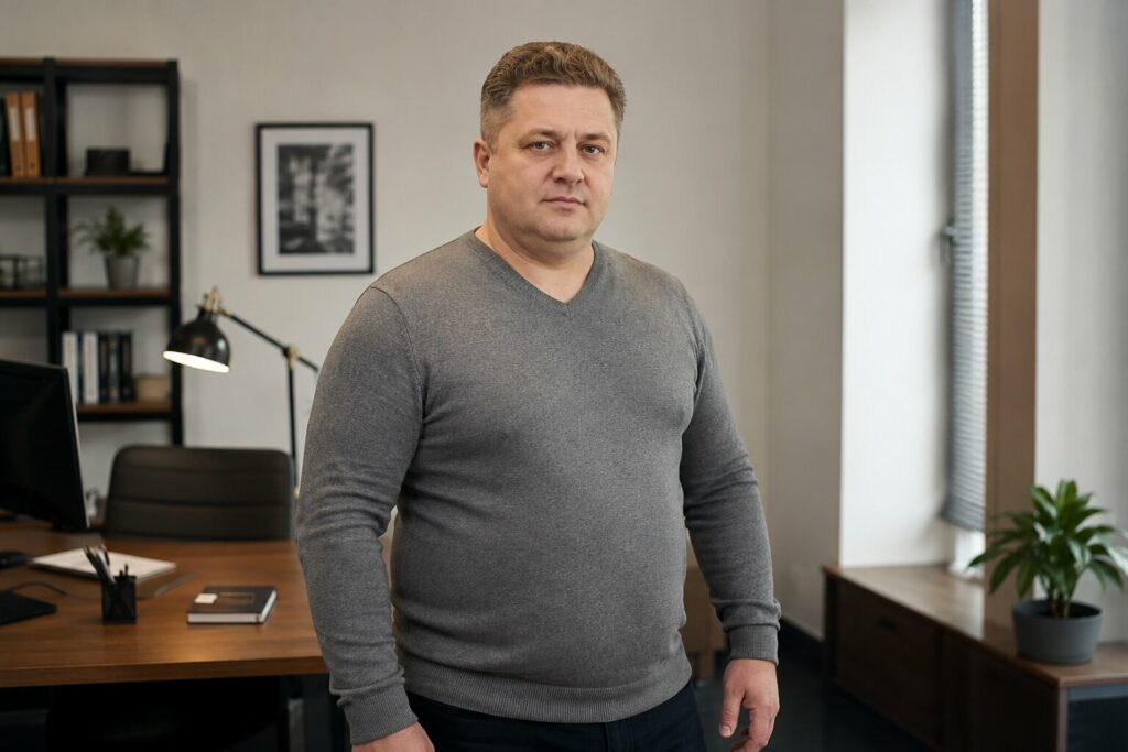 Стрижка для полного мужчины с круглым лицом и короткой шеей