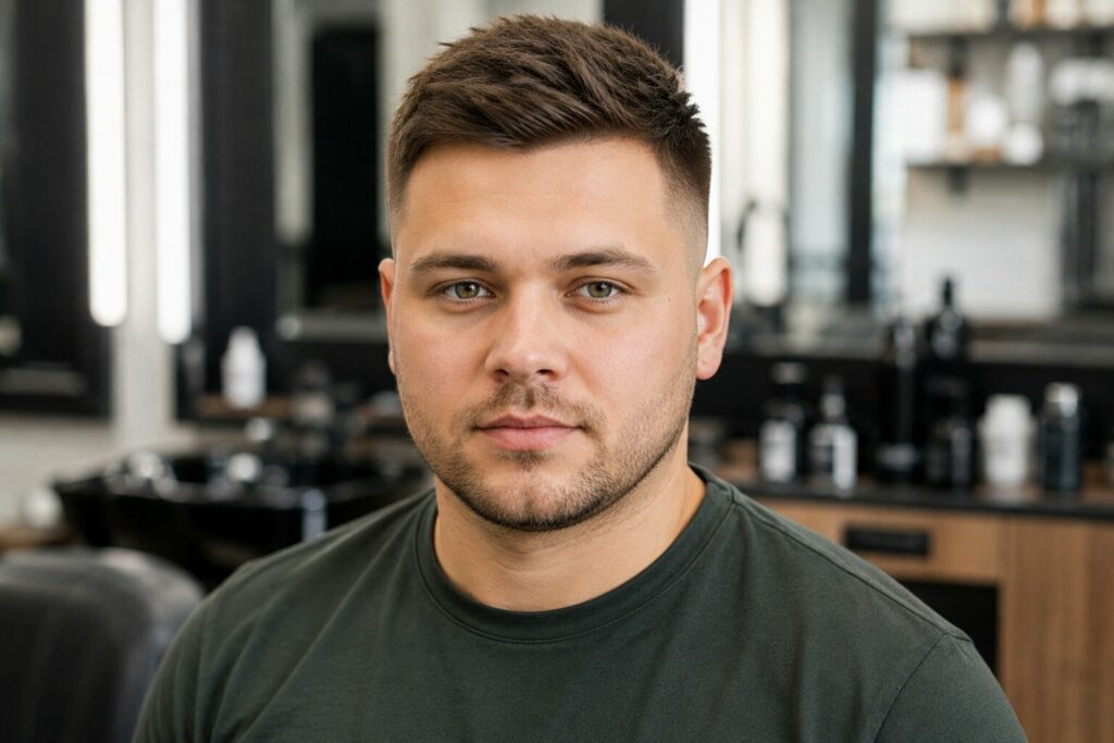Текстурный quiff на короткие волосы для круглого лица